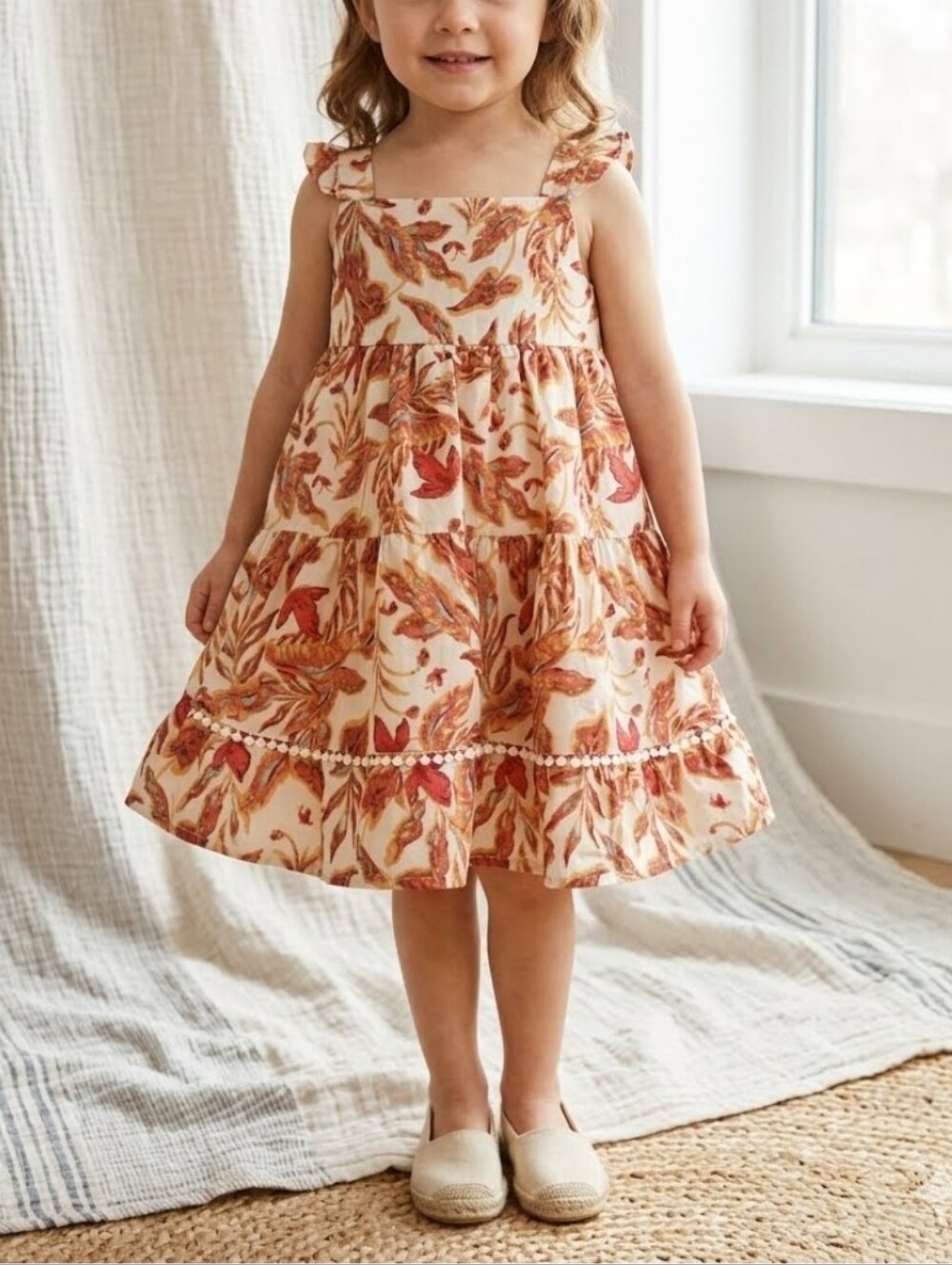 Tommy Bahama Cream Sundress with Rust Floral Print 18 M